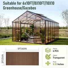 EROMMY 6 Pack 5'x2' Polycarbonate Greenhouse Panels, 0.32" Twin-Wall Sheets, UV Resistant & Weatherproof Clear Roofing for Greenhouse,Gazebo Roofing and Outdoor Projects