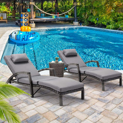 EROMMY Patio Lounge Chair Set of 2 with Headpillow & Cushion, Gray