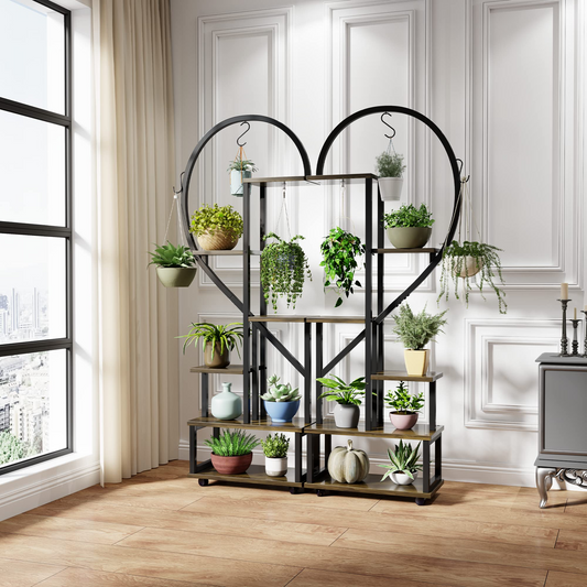 EROMMY 6 Tier Metal Plant Stand for Indoor Plants Multiple with Wheels, Heart-Shape, 2 Pcs