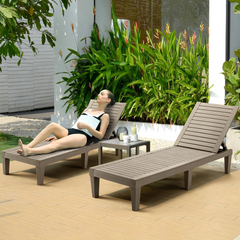 EROMMY Outdoor Chaise Lounge Chairs Set of 2, All-Weather Patio Loungers Wood Texture Design Reclining Chair