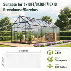 EROMMY 6 Pack 5'x2' Polycarbonate Greenhouse Panels, 0.32" Twin-Wall Sheets, UV Resistant & Weatherproof Clear Roofing for Greenhouse,Gazebo Roofing and Outdoor Projects, Transparent