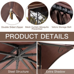 EROMMY Outdoor Gazebo 10'x10', Heavy Duty Canopy Tent with Soft Double Roofs & Metal Corner Frame Shelves, Party Tent Shelter with Mosquito Netting for Patio, Deck, Backyard, Brown