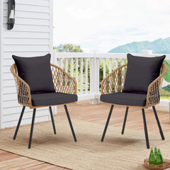 EROMMY All-Weather Patio Dining Chairs Set of 4, w/ Cushions & Armrests, Modern Outdoor Seating, Beige & Black