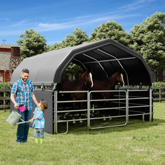 EROMMY 12'x12'x9.2' Corral and Livestock Shelter, Heavy Duty Round Style Canopy, Waterproof and UV Treated Steel Frame Cover, Easy Assembly Stable and Temporary Farm Shed, Grey