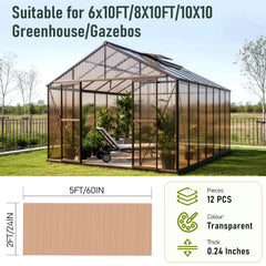 EROMMY 12 Pack 5'x2' Polycarbonate Greenhouse Panels, 0.24" Twin-Wall Sheets, UV Resistant & Weatherproof Clear Roofing for Greenhouse,Gazebo Roofing and Outdoor Projects