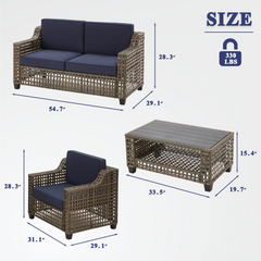 EROMMY 4 Pieces Patio Furniture Set with Cushions and HDPE Table Top, Handwoven PE Wicker Rattan Patio Furniture Set