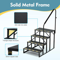 EROMMY 4-Step RV Steps with Handrail, 660 LBS Metal RV Stairs with Armrest Cover, Anti-Slip Hot Tub Steps, Mobile Home Steps with Non-Skid Tapes