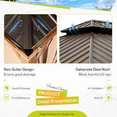EROMMY 12' x 12' Hardtop Gazebo Faux Wood Grain Metal Ganopy with Aluminum Frame, Galvanized Steel Double Roof