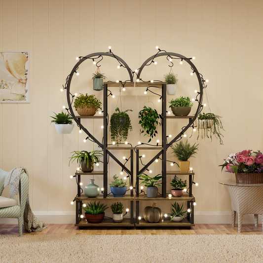 EROMMY 6 Tier Metal Plant Stand for Indoor Plants Multiple with Wheels, Heart-Shape, 2 Pcs
