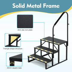 EROMMY 3-Step RV Steps with Handrail, 660 LBS Metal RV Stairs with Armrest Cover, Anti-Slip Hot Tub Steps, Mobile Home Steps with Non-Skid Tapes