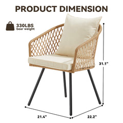 EROMMY All-Weather Patio Dining Chairs Set of 4, w/ Cushions & Armrests, Modern Outdoor Seating, Beige&White