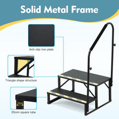 EROMMY 2-Step RV Stairs with Handrail, 660 LBS Metal Steps with Armrest Cover, Anti-Slip Hot Tub & Mobile Home Steps with Non-Skid Tape