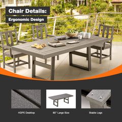 EROMMY 1 Medium Dining Table and 4 armless chairs set, Patio Conversation Table For 4-6 Persons, Weather Resistant,Grey