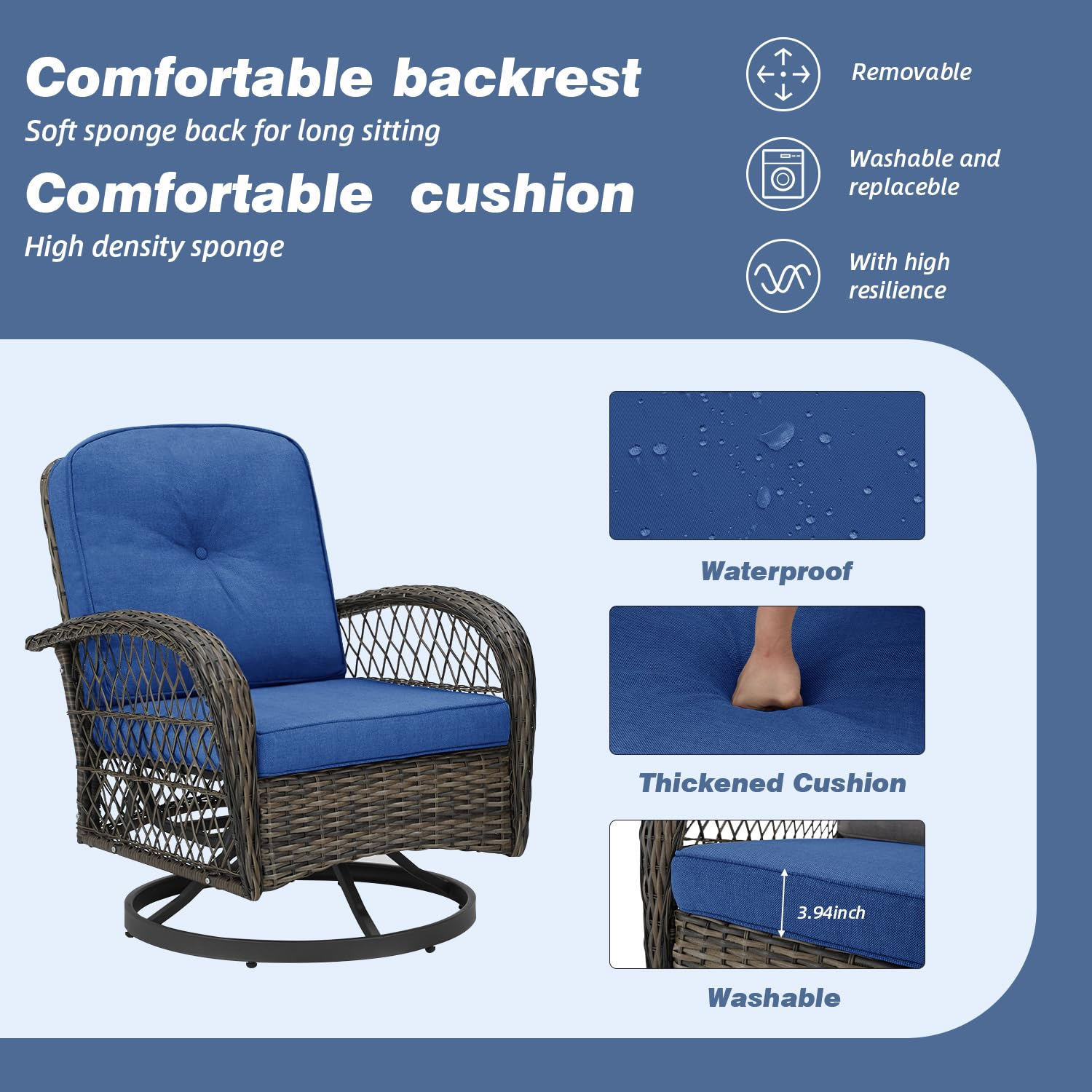 EROMMY 3 Pieces Outdoor Swivel Rocker Patio Chairs, 360 Degree Rocking ...