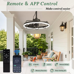 EROMMY 20" Waterproof Outdoor Ceiling Fan with Integrated Light for Patios, Plug-In Caged Hanging Fan with Remote & App Control, 3CCT Dimmable LED, Great for Gazebos, Pergolas, and Porches, Black