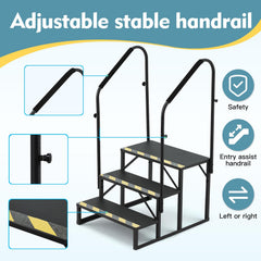 EROMMY 3-Step RV Steps with Dual Handrails, 660 LBS Heavy-Duty RV Stairs with Armrest Covers, Anti-Slip Hot Tub and Mobile Home Steps with Non-Skid Tapes