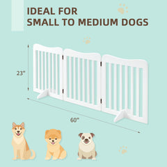 EROMMY 60" Wooden Freestanding Foldable Pet Gate, Extra Wide 23" Tall Dog Gate with 2pcs Support Feet, 3 Panels Indoor Accordion Style Dog Fence, White