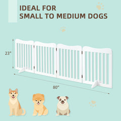 EROMMY 80" Wooden Freestanding Foldable Pet Gate, Extra Wide 23" Tall Dog Gate with 2pcs Support Feet, 4 Panels Indoor Accordion Style Dog Fence, White