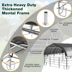 EROMMY 12'x12'x9.2' Corral and Livestock Shelter, Heavy Duty Round Style Canopy, Waterproof and UV Treated Steel Frame Cover, Easy Assembly Stable and Temporary Farm Shed, Grey