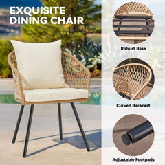 EROMMY All-Weather Patio Dining Chairs Set of 4, w/ Cushions & Armrests, Modern Outdoor Seating, Beige&White