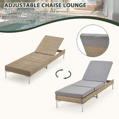 EROMMY 2PCS Patio Rattan Chaise Lounge Chair, Outdoor Wicker Recliner, Gray