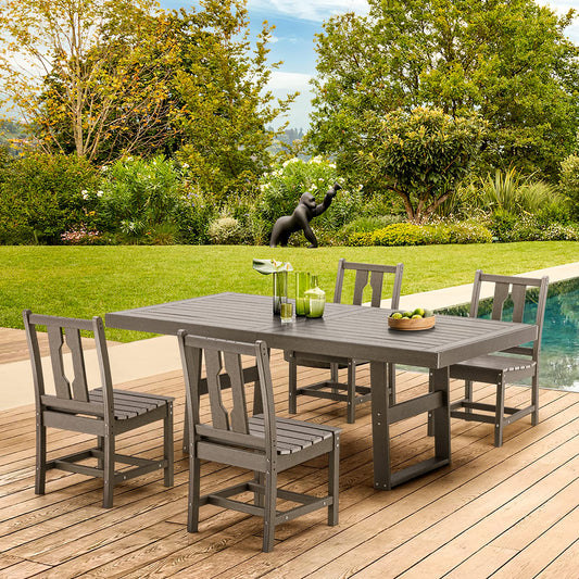EROMMY 1 Medium Dining Table and 4 armless chairs set, Patio Conversation Table For 4-6 Persons, Weather Resistant,Grey
