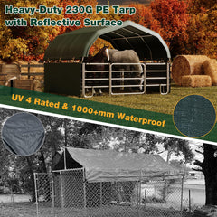 EROMMY 12'x12'x9.2' Corral and Livestock Shelter, Heavy Duty Round Style Canopy, Waterproof and UV Treated Steel Frame Cover, Easy Assembly Stable and Temporary Farm Shed, Green