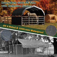 EROMMY 12'x12'x9.2' Corral and Livestock Shelter, Heavy Duty Round Style Canopy, Waterproof and UV Treated Steel Frame Cover, Easy Assembly Stable and Temporary Farm Shed, Grey