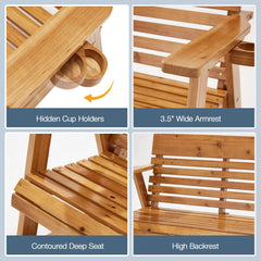 EROMMY Patio Glider Bench Chair Set with Cup Holders, Ergonomic Deep Contoured Seat