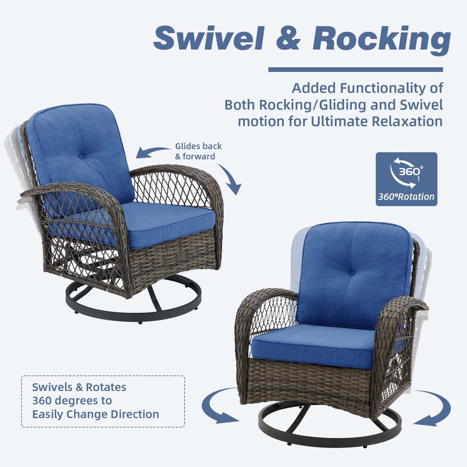 EROMMY 3 Pieces Outdoor Swivel Rocker Patio Chairs, 360 Degree Rocking ...