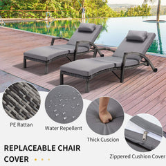EROMMY Patio Lounge Chair Set of 2 with Headpillow & Cushion, Gray