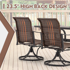 EROMMY Patio Wicker Swivel Chair Set of 2, Heavy Duty Outdoor Dining Chair with 23.5'' High Back, Extra-Large Water-Fall Seat, Gentle Rocker