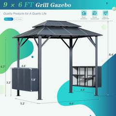 EROMMY Grill Gazebo 9 x 6 FT Permanent Outdoor Aluminum Patio Gazebo with Double Roof for Patio Lawn and Garden