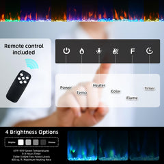 EROMMY 100 inch Wall Mounted Electric Fireplace Inserts with Timer, Remote Control, 12 Colors Adjustable LED Flame, 750/1500W