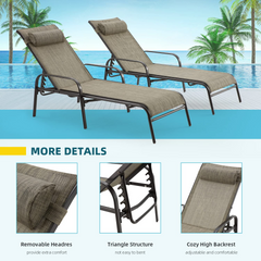 EROMMY Set of 2 Chaise Lounges Patio, Outdoor Lounge Chairs with Adjustable Backrest, All-Weather Textiline