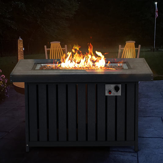 EROMMY Propane Fire Pit Table, 43 Inch HDPE Smokeless Gas Fire Pit with Lid, 50,000 BTU Firepit, CSA Certification, Grey