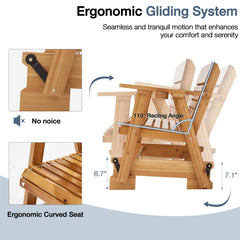 EROMMY Wooden Patio Glider Bench with Cup Holders Heavy Duty 900lbs