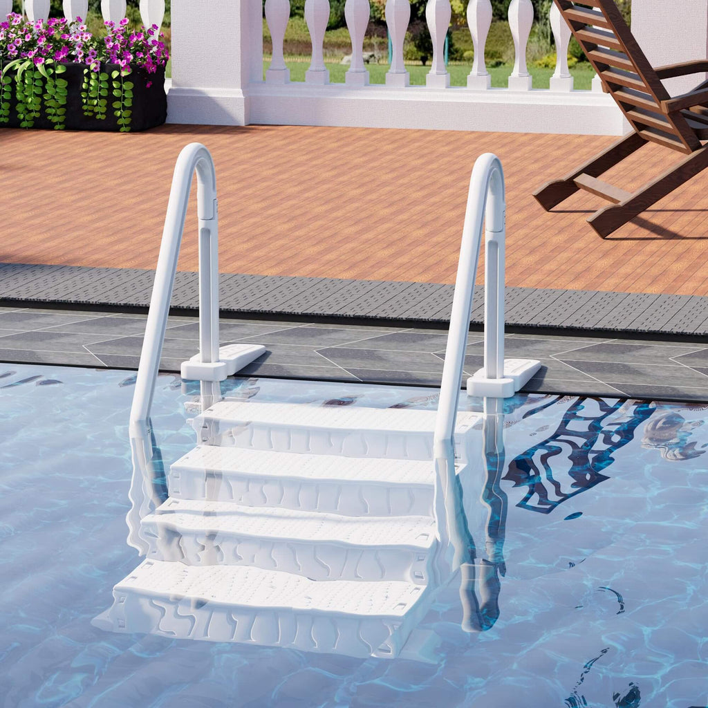 Stepping Pool Posts EROMMY Pool Ladder, 4-Step Pool Stairs with Double Handrails and Non-S ...