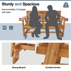 EROMMY Wooden Patio Glider Bench with Cup Holders Heavy Duty 900lbs