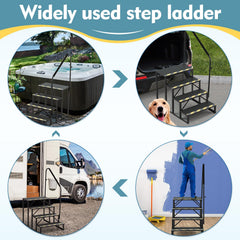 EROMMY 4-Step RV Steps with Handrail, 660 LBS Metal RV Stairs with Armrest Cover, Anti-Slip Hot Tub Steps, Mobile Home Steps with Non-Skid Tapes