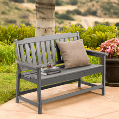 EROMMY Garden Bench, HDPE 2-Person Patio Bench with Armrests, All-Weather Weatherproof with Stable Back and Seat
