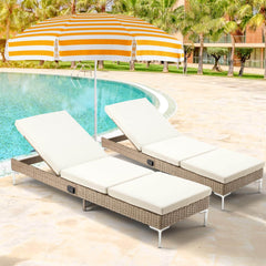 EROMMY 2PCs Patio Chaise Lounge Chair with Thickened Cushion, Beige
