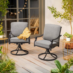 EROMMY Patio Swivel Chair Set of 2, Heavy Duty Outdoor Dining Chairs with Thickened Cushions, Metal Patio Chairs Gentle Rocker for Outside, Grey