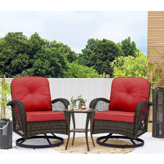 EROMMY 3 Pieces Outdoor Swivel Rocker Patio Chairs, 360 Degree Rocking Patio Conversation Set, Wine Red