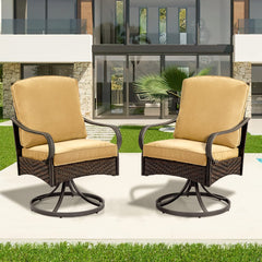 EROMMY Patio Dining Chairs Set of 2, Outdoor Swivel Rocker Patio Chairs with Cushion, Wicker Patio Chairs for Garden, Backyard, Balcony, Khaki