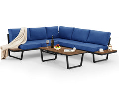 EROMMY 4 Pieces Outdoor Sectional Sofa Set with Coffee Table, 91''×91'' Extra Large L-Shaped Metal Conversation Set, Navy Blue