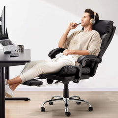 Erommy Reclining Executive Office Chair with Heat and Massage and USB Port, Comfortable Computer Desk Chair with Footrest (PU Leather Black)-Erommy