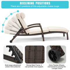 EROMMY Chaise Lounge Chairs Set of 4 for Outside, PE Rattan Wicker Patio Pool Lounge Chair with Arm, Cushion for Poolside Beach (Khaki)