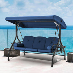 EROMMY 3-Seat Patio Porch Swing with Adjustable Canopy, Blue