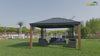 EROMMY 12' x 14' Hardtop Gazebo, Galvanized Steel Top with Wood Grain Aluminum Frame, Permanent Metal Pavilion with Three-Layer Storage Shelvess